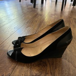 Christian Louboutin black toeless wedges